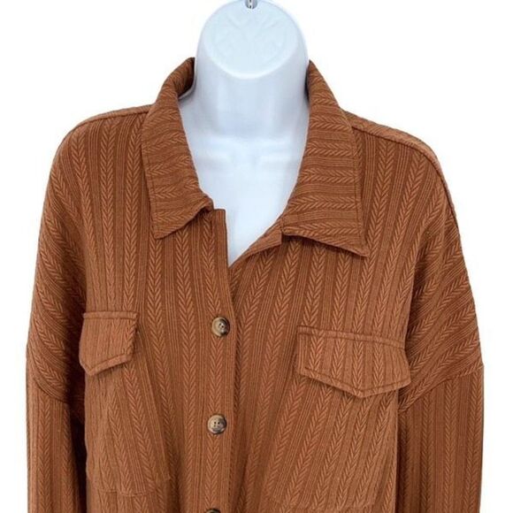 Pink Lilly‎ Womens Knit Herringbone Textured Button Front Blouse Chestnut Medium - Picture 2 of 8
